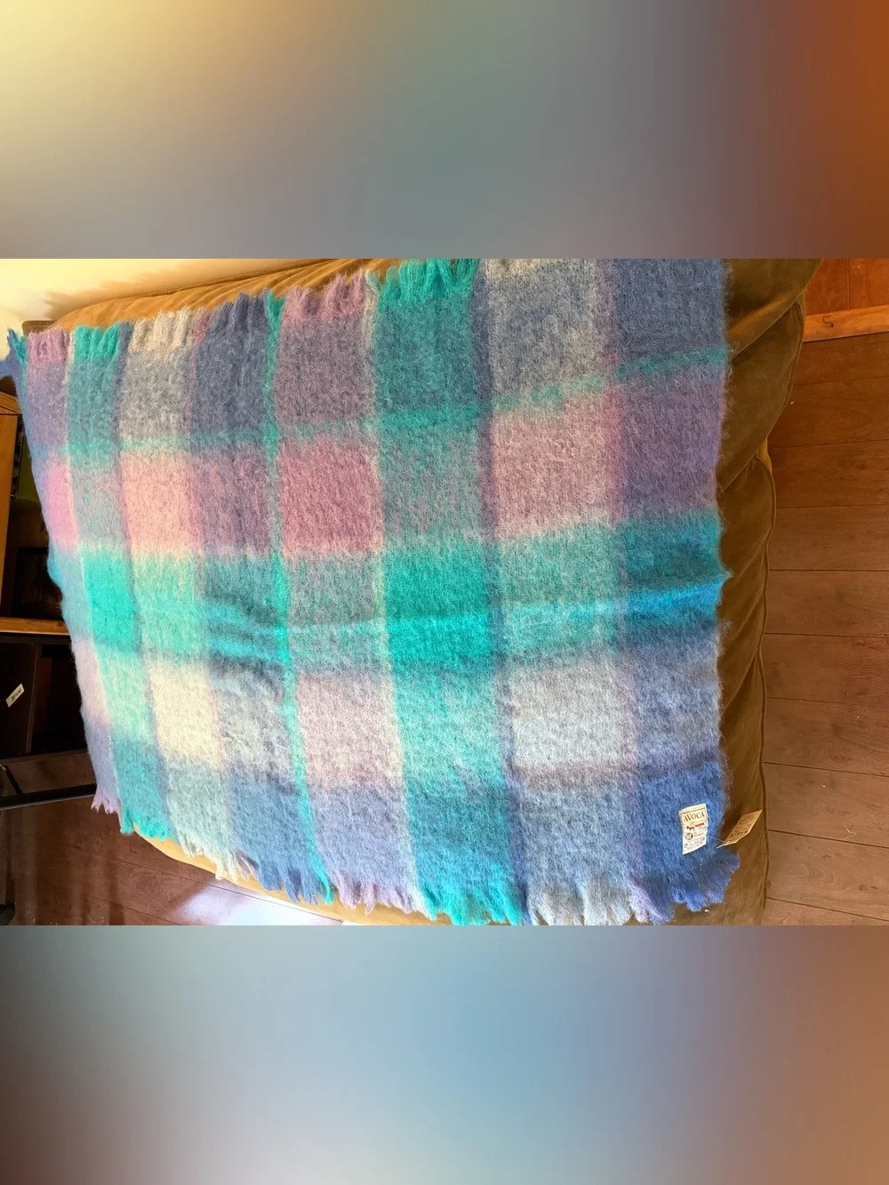 AVOCA (Ireland)Soft Plaid Mohair/wool Throw Blanket in Teal & Lavender